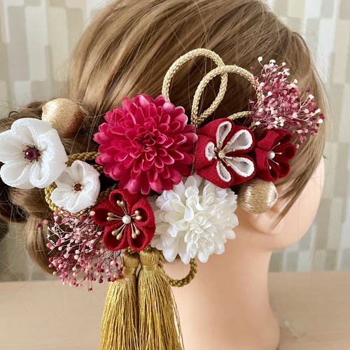 つまみ細工 13点セット【紅白】成人式 卒業式 七五三 かんざし