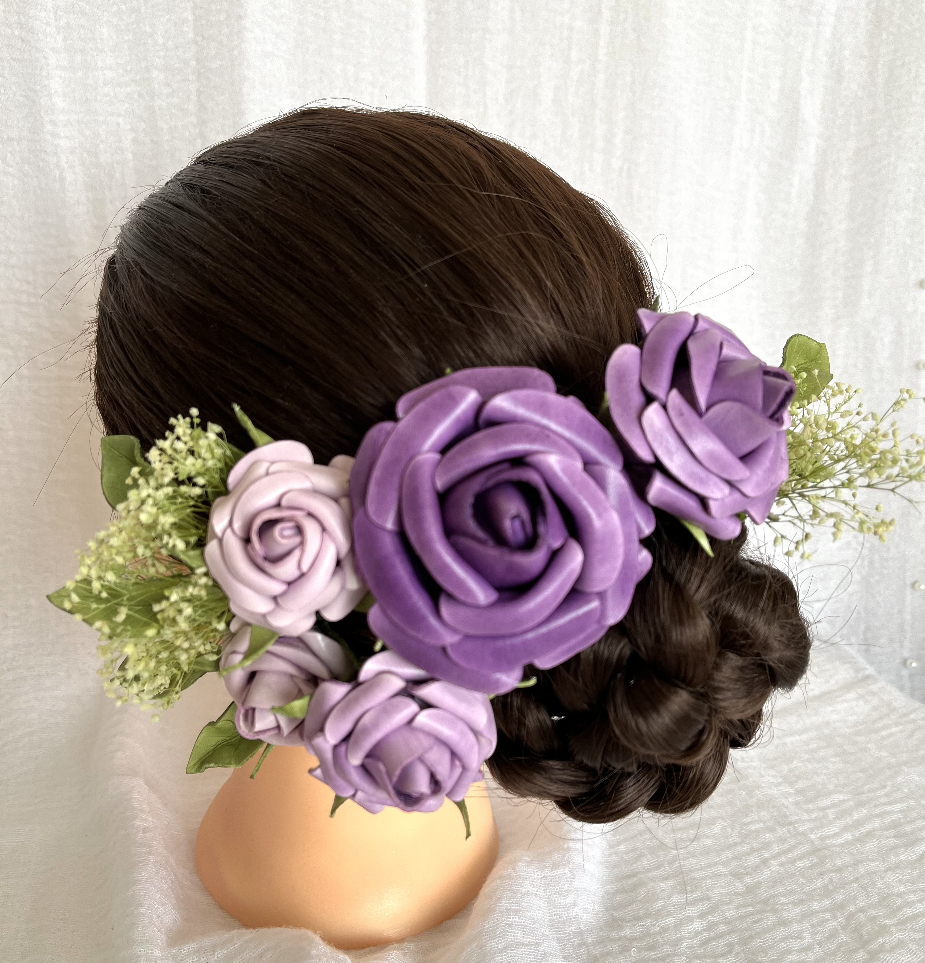 レザーで作った”薔薇の髪飾り”LK-009