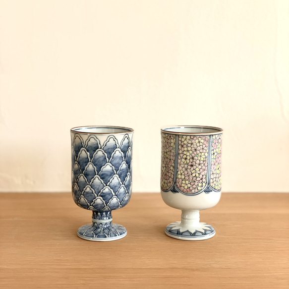 【京焼・清水焼】京都　水野春陽窯　陶器製ワインカップ（筒型）　梅　鱗　陶器製ワイングラス 3枚目の画像