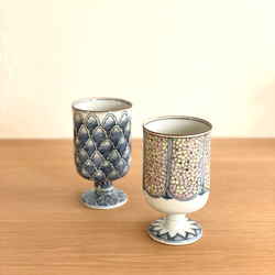 【京焼・清水焼】京都　水野春陽窯　陶器製ワインカップ（筒型）　梅　鱗　陶器製ワイングラス 2枚目の画像