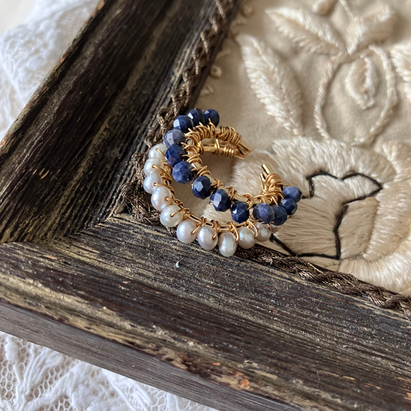 ブルーサファイアとパールのイヤーカフ 時々 リング イヤーカフ ku 