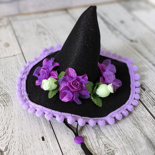 犬・猫用ハット （S）花紫 とんがり帽子 小型犬 ハロウィンコスプレ