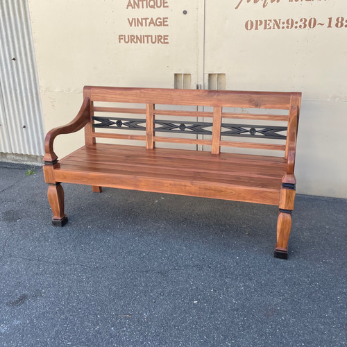 ハンドメイド ２人掛けベンチ (チーク色) オールドチーク スツール ベンチ 幅90cm おしゃれ 木製 無垢材