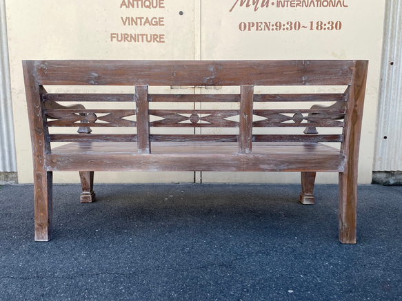 チーク ベンチ 銘木 長椅子 椅子 無垢 3人掛 150cm トラディショナル イス ホワイトウォッシュ　Ben044 7枚目の画像