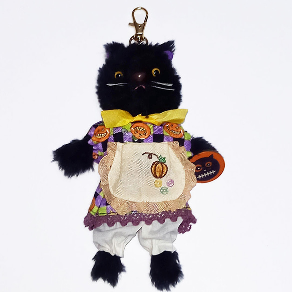 ハンドメイド　黒猫　ミニ・カントリードール　チャーム　ハロウィン 2枚目の画像