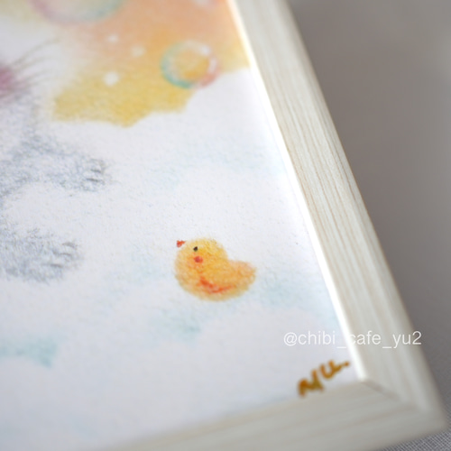 複製画】「あわあわうさぎ」（イエロー） かわいい 動物 ヒヨコ 