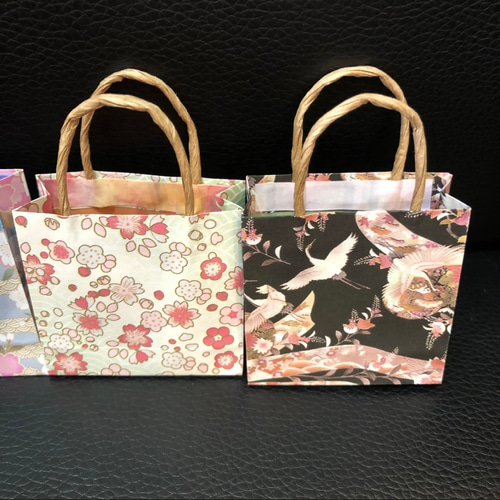 ミニ紙袋 マチ・持ち手付 10枚 | 和柄 和風柄 着物柄 ラッピング袋