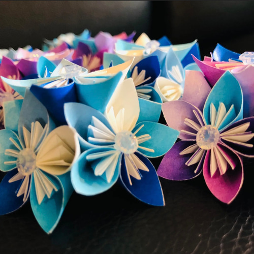 〈オーダー〉お花のリース/花くす玉（半球） 受注制作】 ペーパークラフト 花 くす玉（半球） 10個 | ブルー