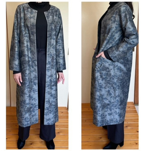 着物リメイクロング丈コート/シルバー地・植物柄 コート Futari 通販