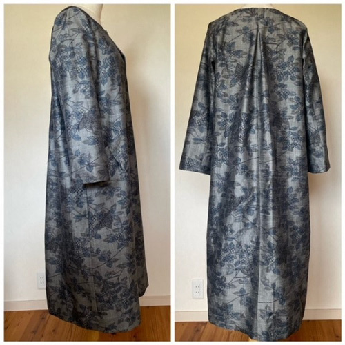 ロングコート　 着物リメイク 大島紬で作務衣風 ロングコート 送料無料〈着物リメイク〉 - ICCO