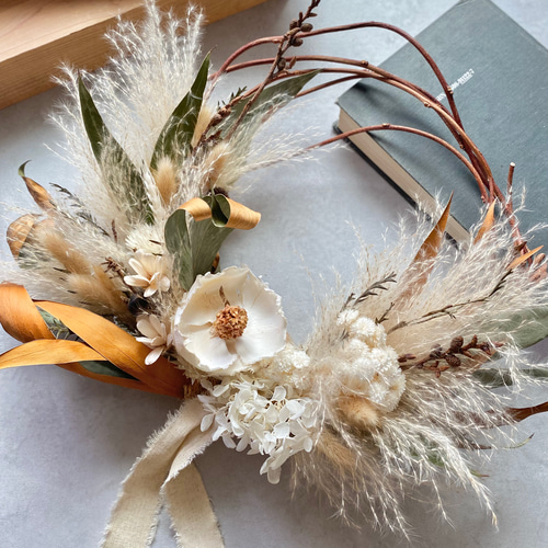 パンパスグラスのクラシックリース　ドライフラワーリース パンパスグラスのクラシックリース ドライフラワーリース