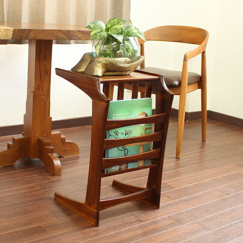 チーク 無垢材 銘木 木製 マガジンラック 加湿器 花台 電話台や照明