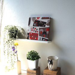 北欧風 ファブリックパネル  きのこと葉っぱNo.3 木製ファブリックボード レッド ブラウン 3枚目の画像