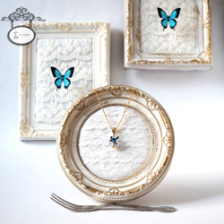 【 受注生産 】 首飾り 青 一粒のカットガラスビーズ 蝶を添えて 〈 ネックレス , チョーカー 〉 5枚目の画像