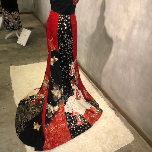 着物リメイク】結婚式ドレス！振袖リメイクドレス No.8【裏地付