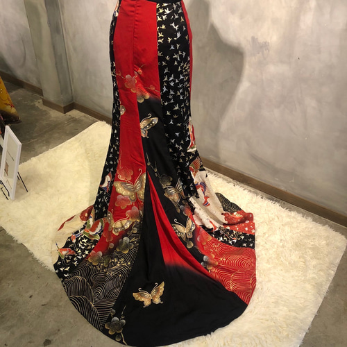 着物リメイク】結婚式ドレス！振袖リメイクドレス No.8【裏地付