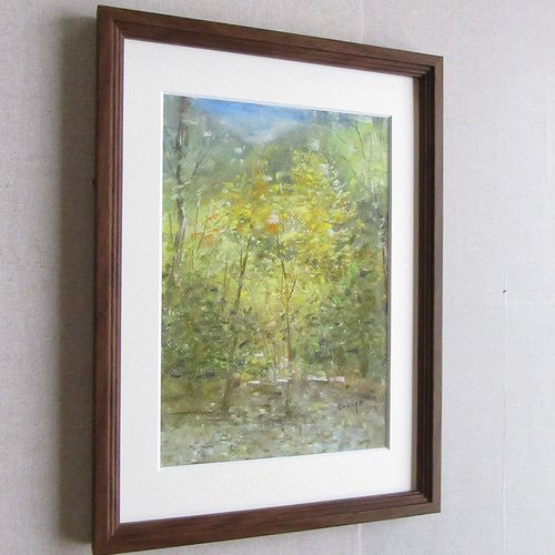 65%OFF【送料無料】 パステル画 林の奥の秋（原画 通販 takiyo 絵画 ） 額つき 絵画