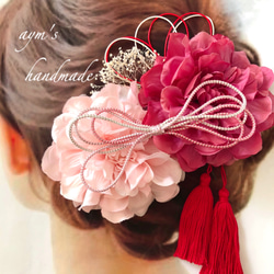 【カラー変更対応】和装　髪飾り　ローズピンク&ピンク　成人式　結婚式　着物　色打掛　花嫁　和風　振袖　色打掛　髪かざり 1枚目の画像