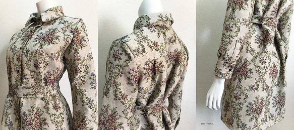 【1点もの・デザイン画付き】ゴブラン織りシャツ型ベルト付きコートワンピース（KOJI TOYODA） 6枚目の画像