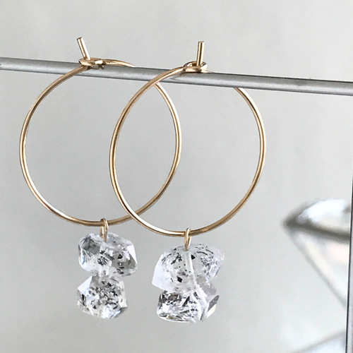 大ぶりハーキマーダイヤモンドのフープピアス14kgf ピアス（フープ 