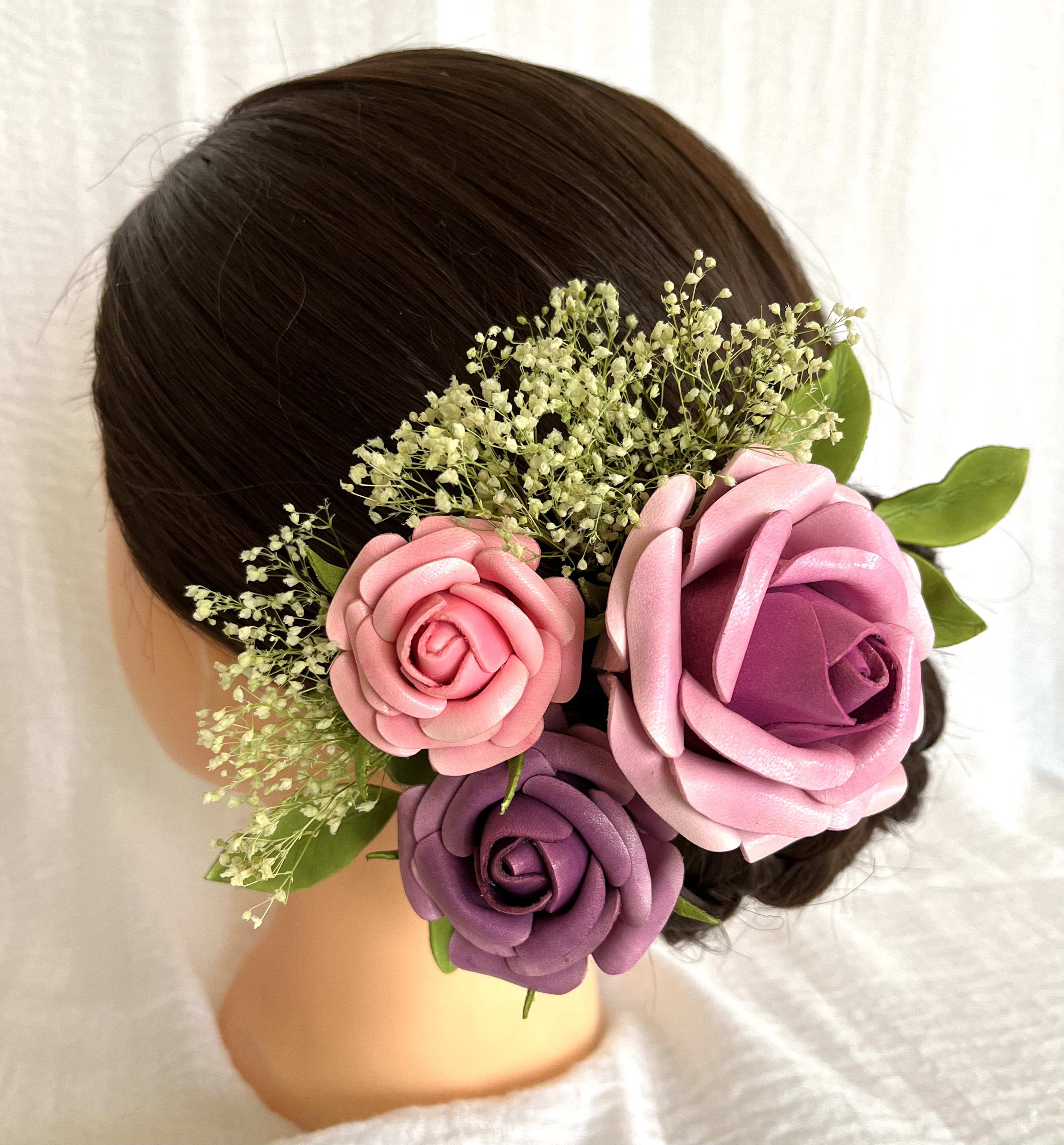 レザーで作った”薔薇の髪飾り”MK-004