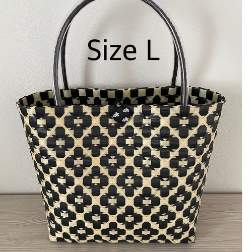 プラカゴ トートバッグ L size 花柄 黒xベージュ かごバック プラカゴ トートバッグ L size 花柄 黒xベージュ かごバック