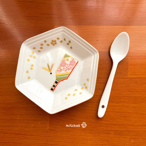 ポーセラーツ】六角形プレート 羽子板&羽 小皿 mitchell. 通販