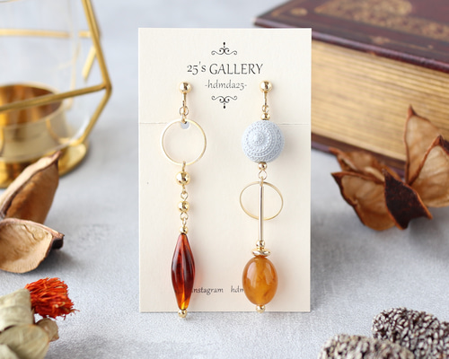 #841B再販グレー シルバー アシンメトリー ピアス イヤリング ハンドメイド シルバーピアス／イヤリング】アシンメトリー｜ロック×V系