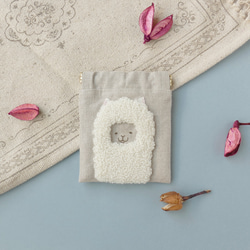 《名入れ》アルパカ＊リネンの手刺繍ばね口ポーチ 10枚目の画像