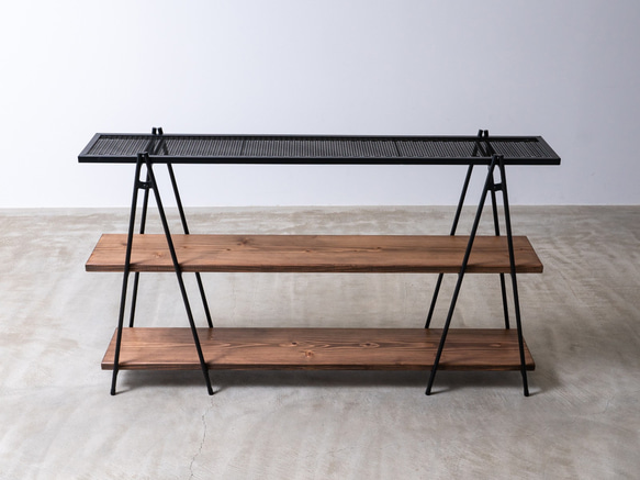 アイアンシェルフ（L）　アイアンラック　アイアン家具　塊根植物　植物棚 杉無垢材卓上収納棚【引き違い扉仕様】 YWU3163147740(24123円)