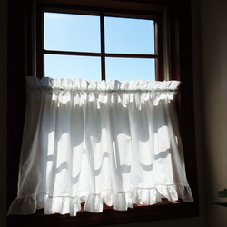 ホワイトコットン♪2m幅 薔薇の2段レースカフェカーテン 200cm×83cm