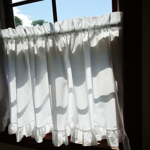 フリル付きカーテン ナチュラルコットン♪片開きフリルカーテン 横114cm×縦180cm (リボン