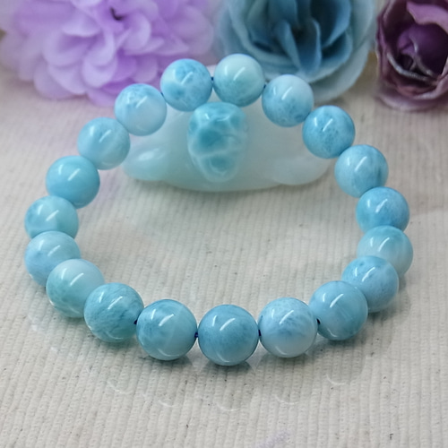 一点のも】高品質 ラリマー10mm ドミニカ産 美しい ブルーと波模様 海