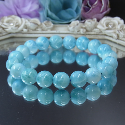 天然石 ブレスレット ドミニカ産ブルー 10mm ブレスレット ライトブルー