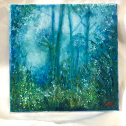 油絵 ミニキャンバス 原画 「青の森」送料無料 絵画 Masako's