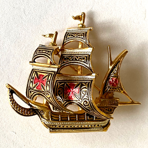 ヴィンテージ帆船カメオ(バックル)