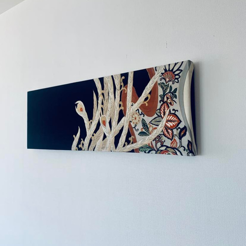 縦横どちらでも使える鳳凰羽のアートパネル【Kimono art panel