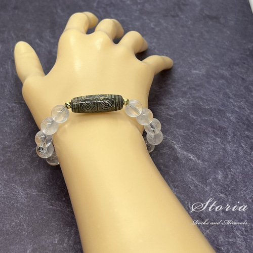 龍眼天珠×10mm ヒマラヤ水晶（クル渓谷産）ブレスレット ブレスレット