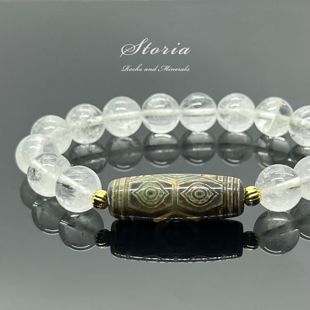 龍眼天珠×10mm ヒマラヤ水晶（クル渓谷産）ブレスレット