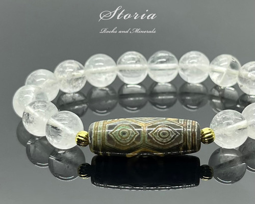 龍眼天珠×10mm ヒマラヤ水晶（クル渓谷産）ブレスレット ブレスレット