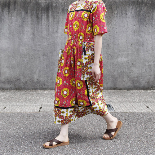 アフリカ布　ワンピース　アフリカンワンピース アフリカ布 アフリカン ワンピース カラフルリーブス ワンピース