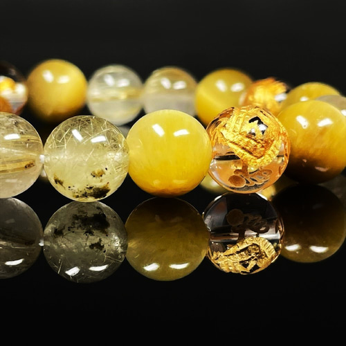 成功を引き寄せる数珠】10ミリ 金彫四神獣 本水晶 ゴールデンタイガー