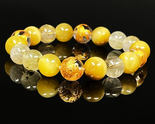 成功を引き寄せる数珠】10ミリ 金彫四神獣 本水晶 ゴールデンタイガー