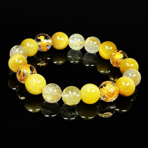 成功を引き寄せる数珠】10ミリ 金彫四神獣 本水晶 ゴールデンタイガー