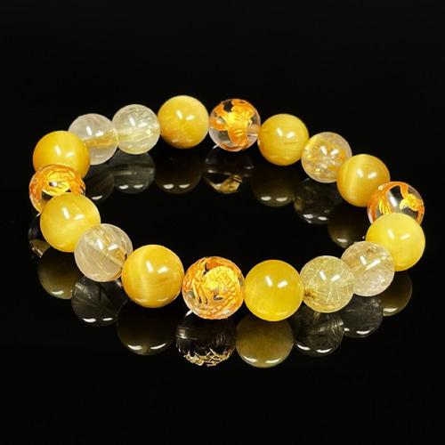 成功を引き寄せる数珠】10ミリ 金彫四神獣 本水晶 ゴールデンタイガー