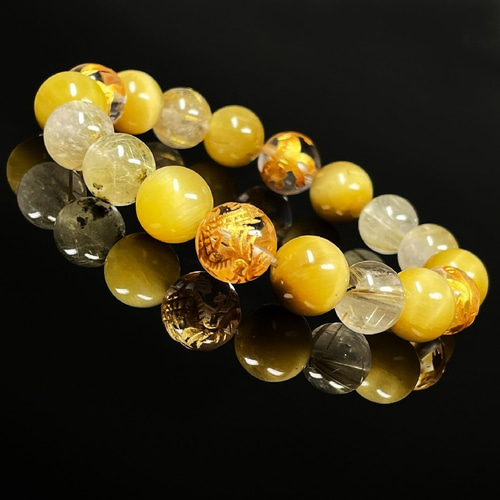 成功を引き寄せる数珠】10ミリ 金彫四神獣 本水晶 ゴールデンタイガー