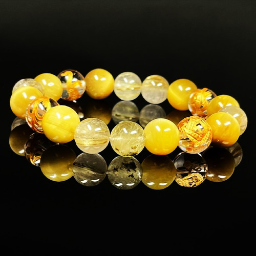 ★キャッツアイゴールデンルチル 11ミリ珠 ビーズJ(SA+) 成功を引き寄せる数珠】10ミリ 金彫四神獣 本水晶 ゴールデンタイガー