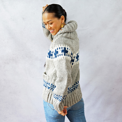 完売】ウール・クロス柄カウチンジャケット（N-450075-グレー