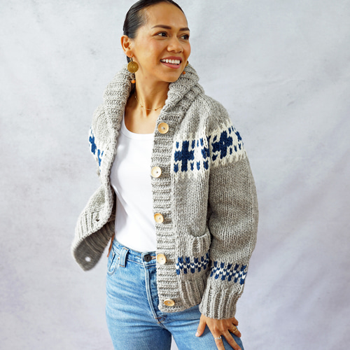 完売】ウール・クロス柄カウチンジャケット（N-450075-グレー