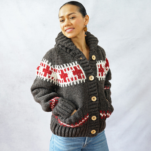 完売】ウール・クロス柄カウチンジャケット（N-450075-チャコール